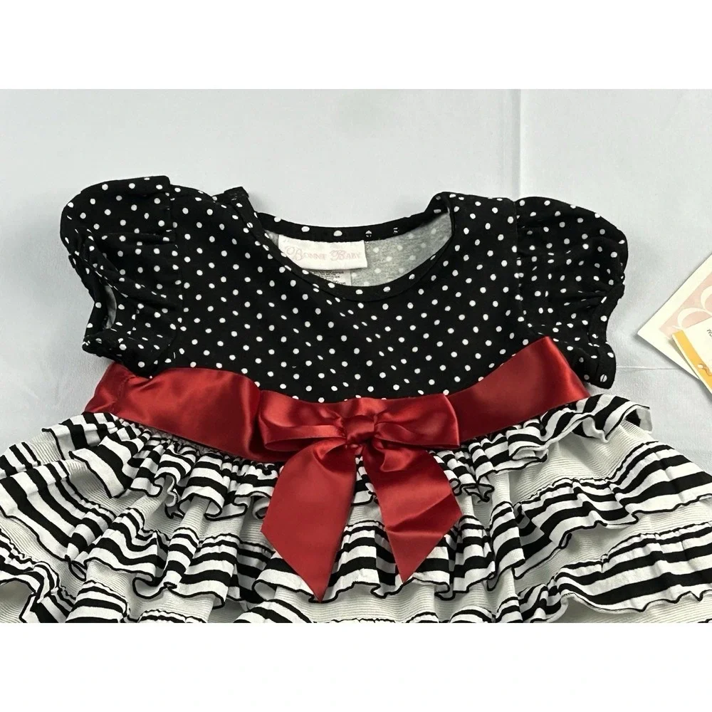 NWT Bonnie Baby 12M Polka Dot Ruffle Dress Red Bow Holiday Pageant Outfit